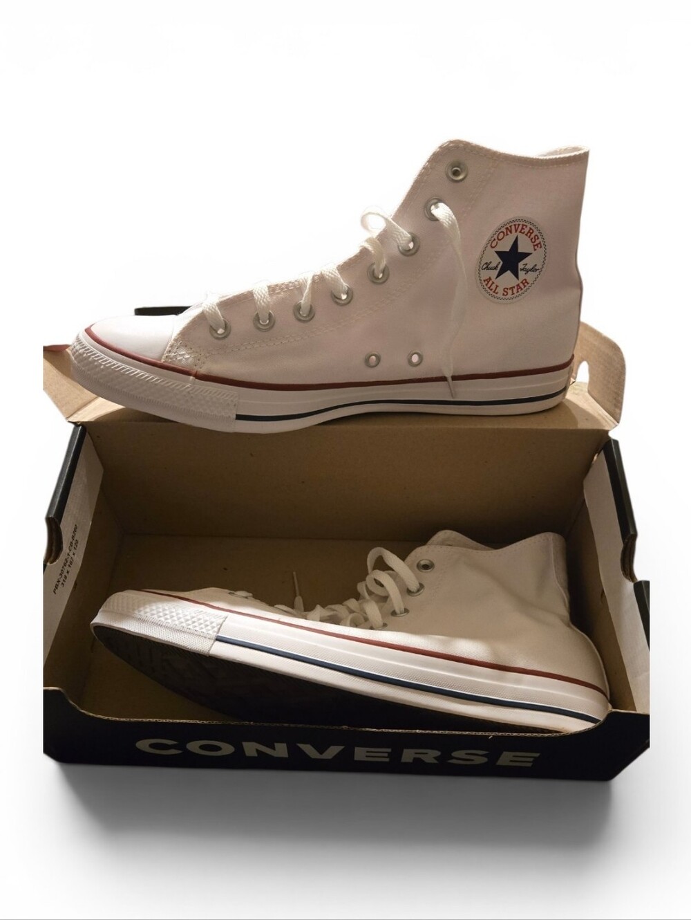 New Converse High Top Sneakers - White with Red & Blue Trim